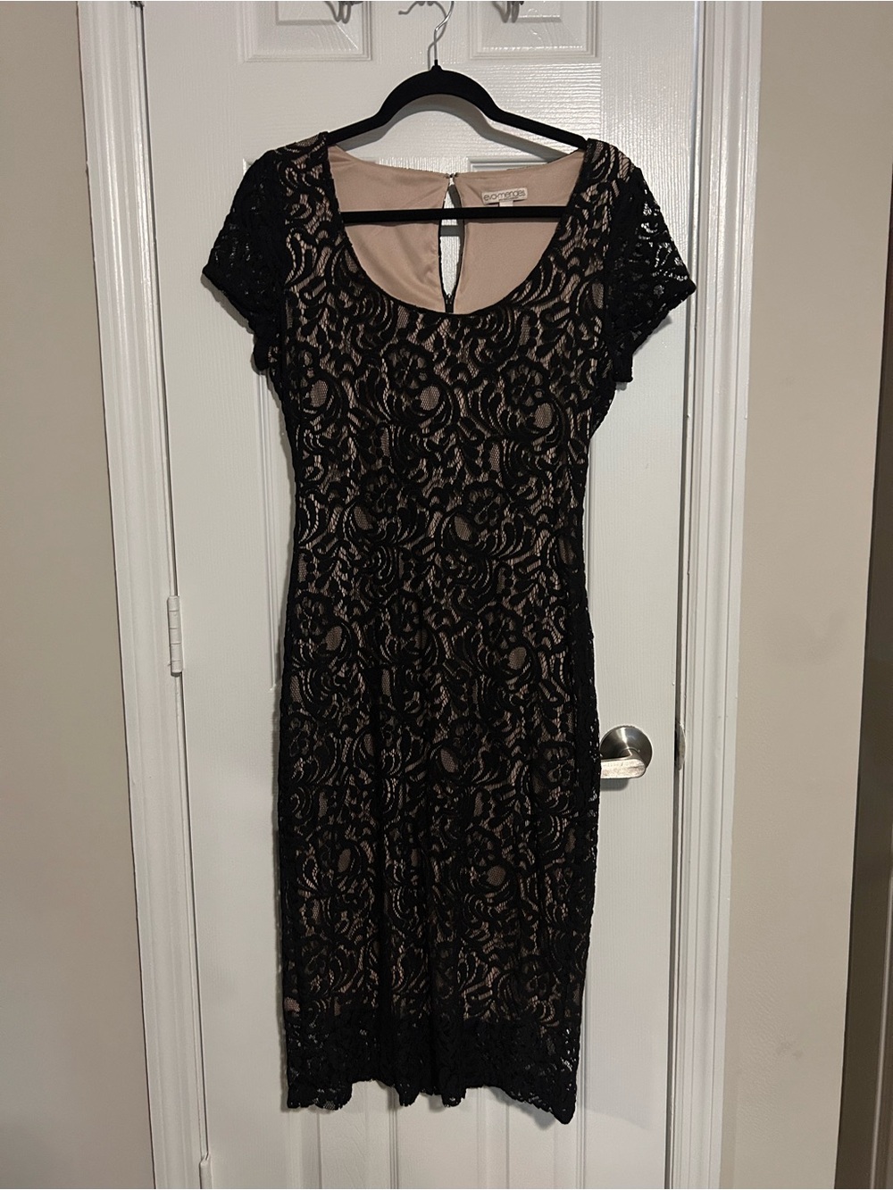 eva mendes for New York & Company Black Lace Dress with Nude Lining - Midi